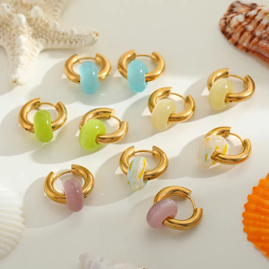 1 Pair Casual Elegant Cute Geometric Plating Inlay 304 Stainless Steel Cat's Eye Stone 18K Gold Plated Earrings