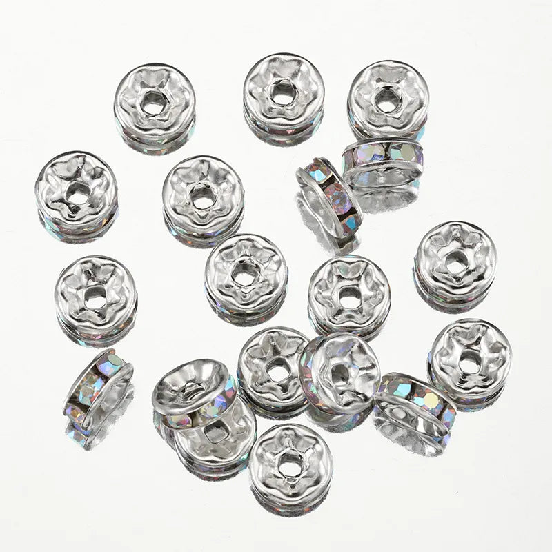 Cross-Border 100 Beaded Rhinestone Spacer Beads 4-10mm round Diamond Spacer Sequin Diy Bracelet Ornament Accessories