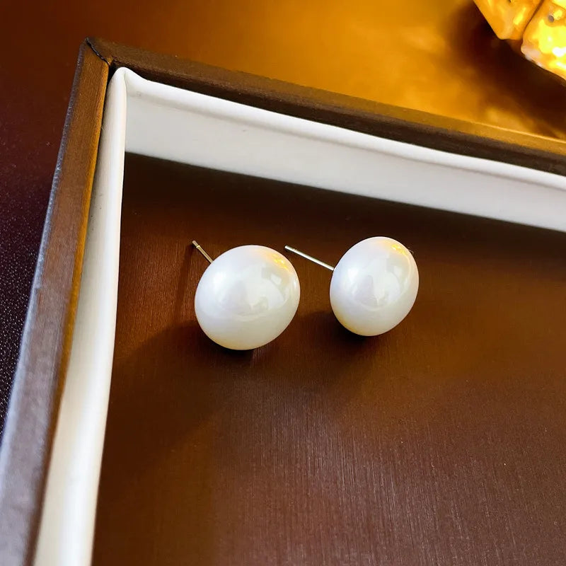 1 Pair Solid Color 925 Sterling Silver Freshwater Pearl Ear Studs