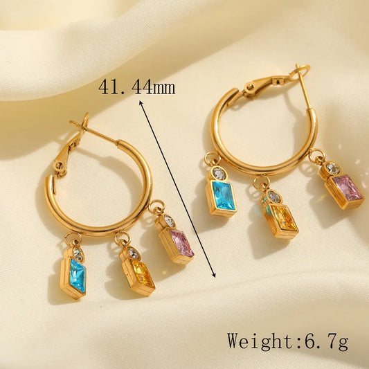 1 Pair Casual Elegant Cute Geometric Plating Inlay 304 Stainless Steel Zircon 18K Gold Plated Earrings
