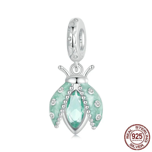 1 Piece 11 * 24mm Hole 4~4.9mm 925 Sterling Silver Zircon White Gold Plated Beetles Polished Pendant Jewelry Accessories