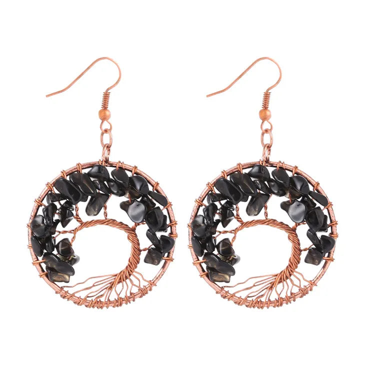 1 pair simple style leaf natural stone copper drop earrings