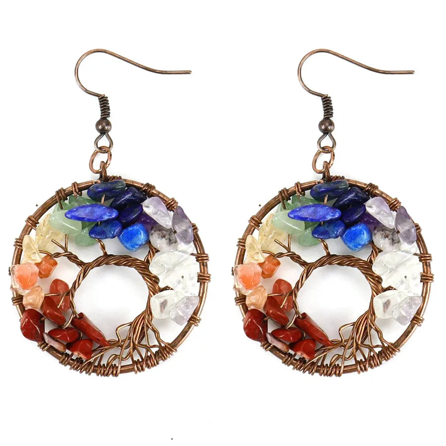 1 pair simple style leaf natural stone copper drop earrings