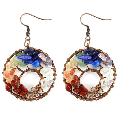 1 pair simple style leaf natural stone copper drop earrings