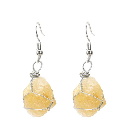 1 pair retro geometric natural stone plating metal drop earrings