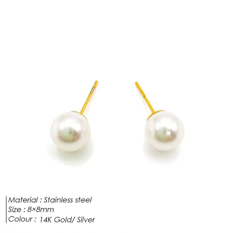 1 Pair 14K Gold Plated Freshwater Pearl Titanium Steel Pearl Geometric Drop Earrings Ear Studs