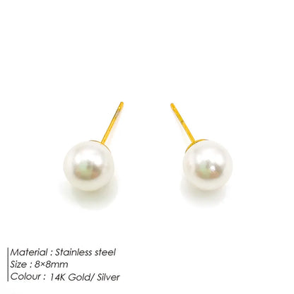 1 Pair 14K Gold Plated Freshwater Pearl Titanium Steel Pearl Geometric Drop Earrings Ear Studs