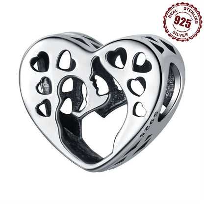 1 Piece 925 Sterling Silver Zircon Human Heart Shape Polished Pendant Beads Jewelry Accessories