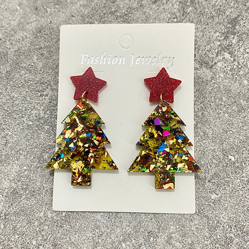 1 Pair Elegant Christmas Tree Star Arylic Drop Earrings