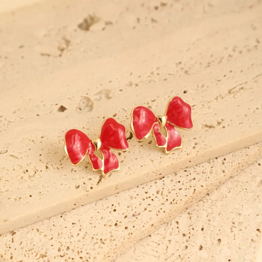 1 Pair Elegant French Style Sweet Heart Shape Bow Knot 304 Stainless Steel Ear Studs