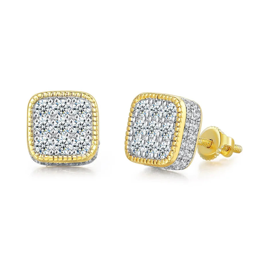 1 Pair Hip-Hop Round Square Heart Shape Plating Inlay Copper Zircon White Gold Plated Gold Plated Ear Studs