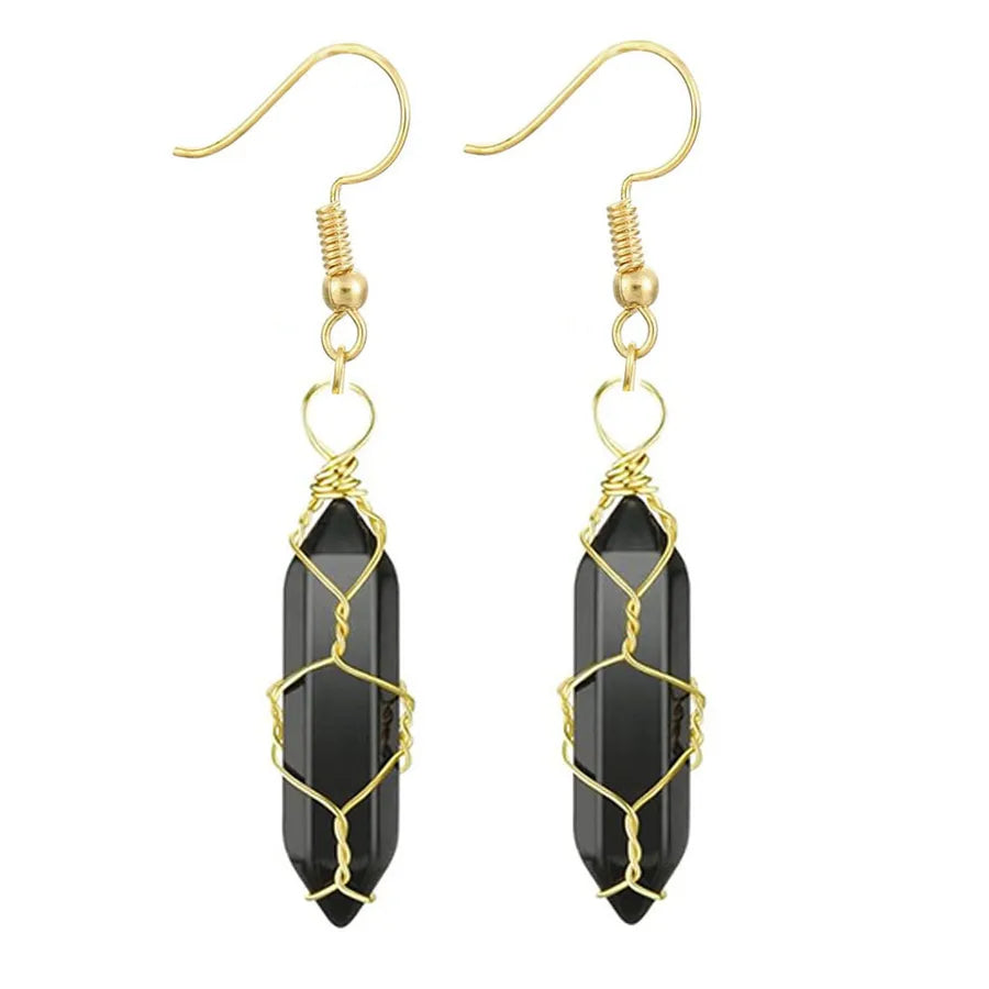 1 Pair Casual Simple Style Geometric natural stone Crystal Iron Drop Earrings
