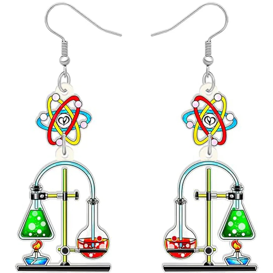 1 Pair Cute Novelty Earth instrument Microscope pencil Arylic Drop Earrings