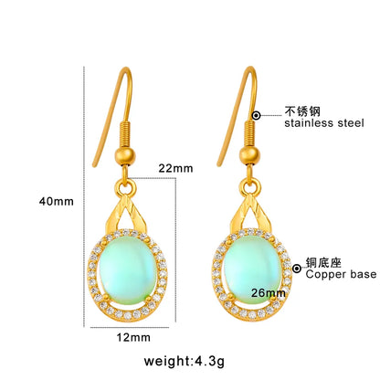 1 Pair Elegant Luxurious Oval Heart Shape Inlay 304 Stainless Steel Copper Zircon 18K Gold Plated Drop Earrings