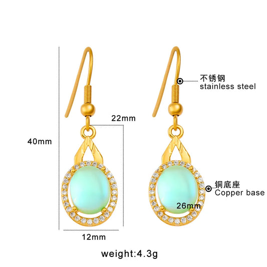 1 Pair Elegant Luxurious Oval Heart Shape Inlay 304 Stainless Steel Copper Zircon 18K Gold Plated Drop Earrings