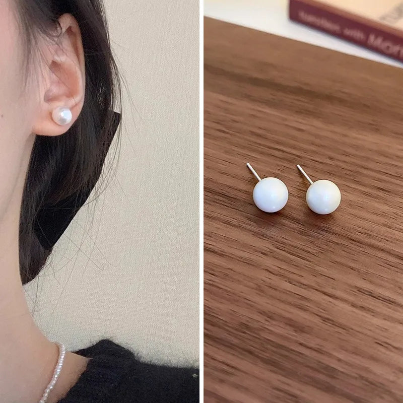 1 Pair Solid Color 925 Sterling Silver Freshwater Pearl Ear Studs
