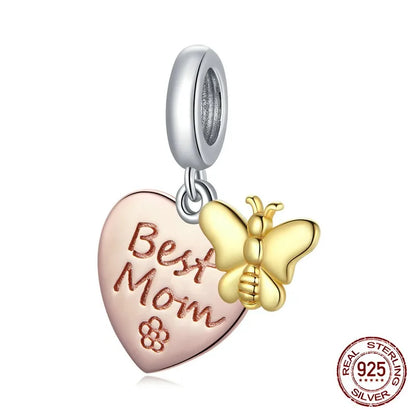 1 Piece 925 Sterling Silver Zircon Letter Heart Shape Butterfly Polished Pendant Beads Jewelry Accessories