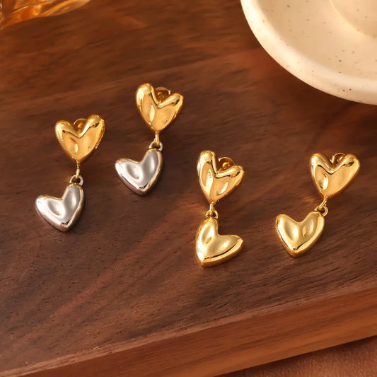 1 Pair Elegant Classic Style Heart Shape 304 Stainless Steel Drop Earrings