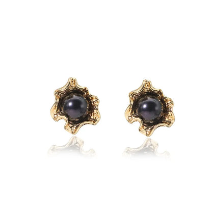 1 Pair 18K Gold Plated Copper 925 Sterling Silver Freshwater Pearl Geometric Solid Color Ear Studs