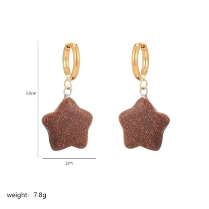 1 Pair Commute Star Enamel Plating Stainless Steel natural stone 18K Gold Plated Earrings