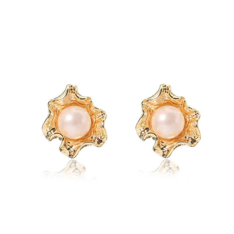 1 Pair 18K Gold Plated Copper 925 Sterling Silver Freshwater Pearl Geometric Solid Color Ear Studs