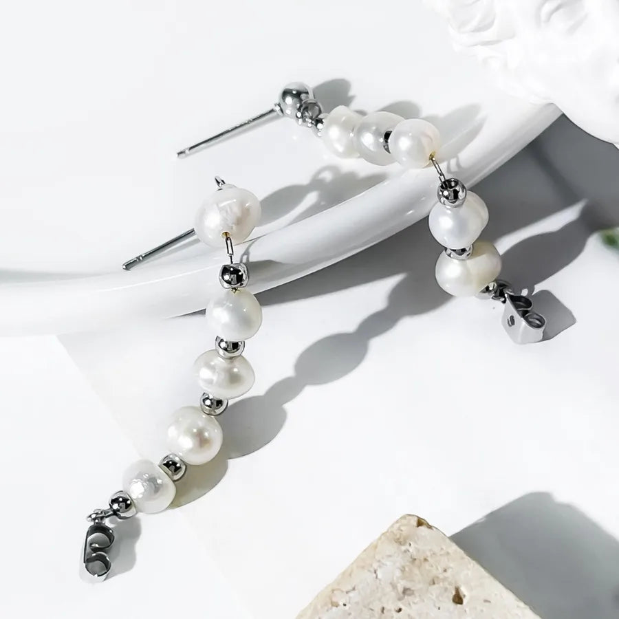 1 Pair IG Style Baroque Style Geometric Irregular 316L Stainless Steel  Copper Imitation Pearl Freshwater Pearl 14K Gold Plated 18K Gold Plated Drop Earrings Ear Studs