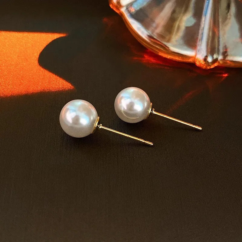 1 Pair Solid Color 925 Sterling Silver Freshwater Pearl Ear Studs