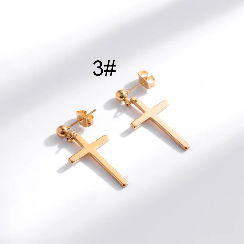 1 Pair Hip-Hop Geometric Cross Feather Plating 316 Stainless Steel  Earrings