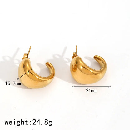 1 Pair IG Style Elegant C Shape Geometric Polishing Plating 304 Stainless Steel 18K Gold Plated Ear Studs