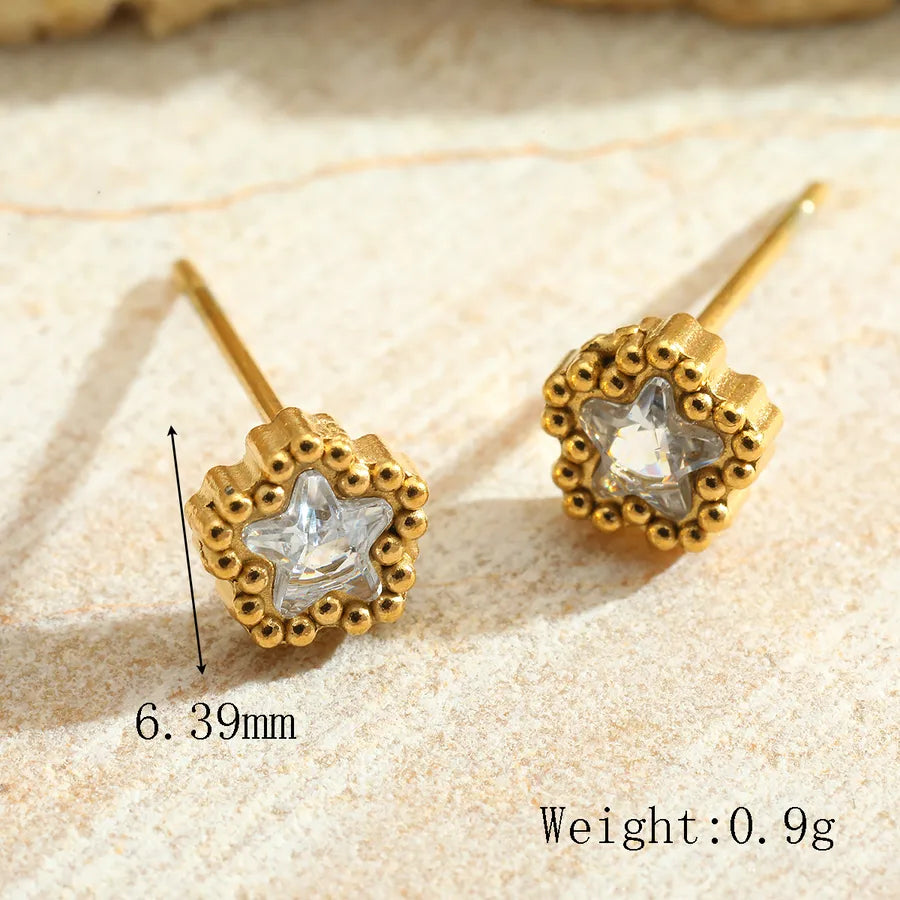 1 Pair Cute Retro Simple Style Geometric Plating Inlay 304 Stainless Steel Zircon 18K Gold Plated Ear Studs