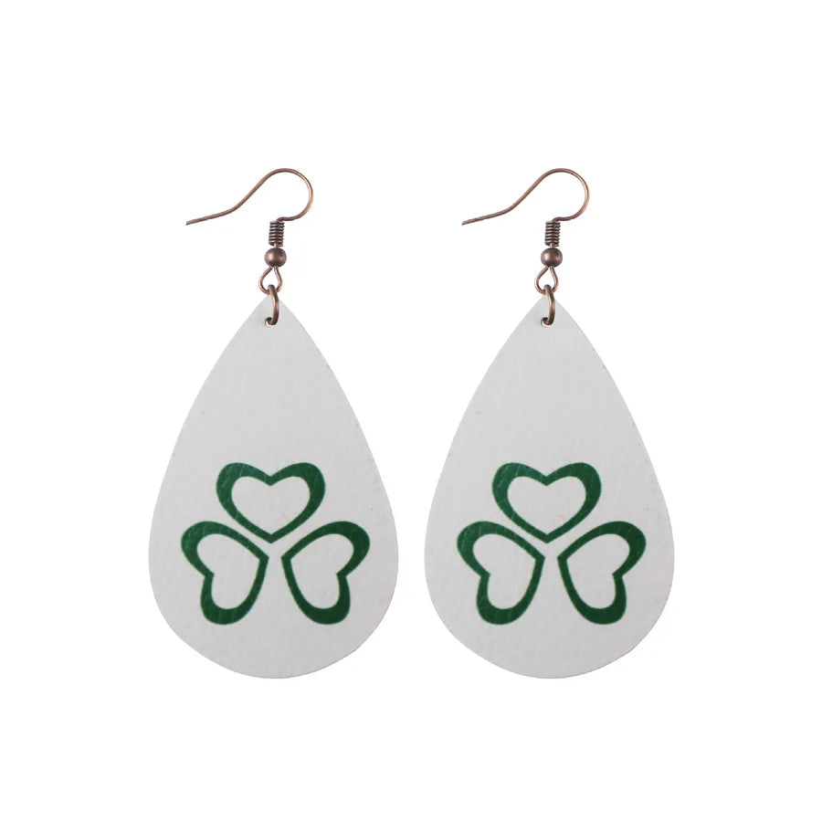 1 pair fashion four leaf clover water droplets pu leather st. patrick women's drop earrings