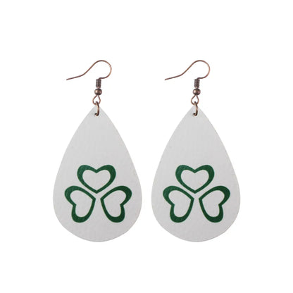 1 pair fashion four leaf clover water droplets pu leather st. patrick women's drop earrings