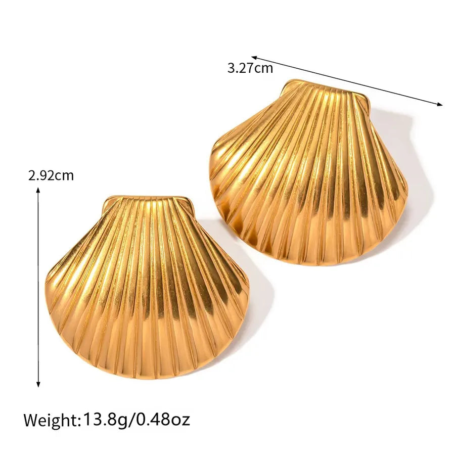 1 Pair Beach Simple Style Quadrilateral Scallop Scallop Pleated Frill 304 Stainless Steel Imitation Gold  Ear Studs