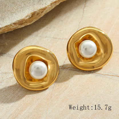 1 Pair Cute Romantic Simple Style Irregular Geometric Heart Shape Plating Inlay 304 Stainless Steel Imitation Pearl 18K Gold Plated Ear Studs