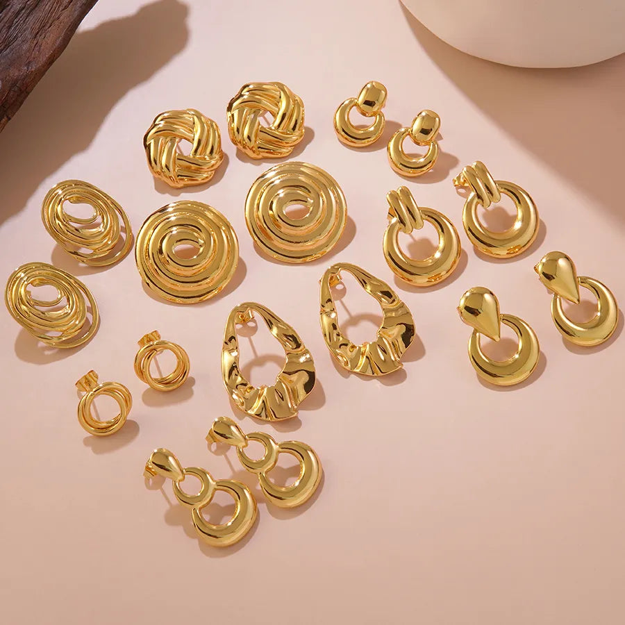 1 Pair IG Style Exaggerated Simple Style Irregular Geometric Round Irregular Hollow Out 304 Stainless Steel Imitation Gold  Ear Studs