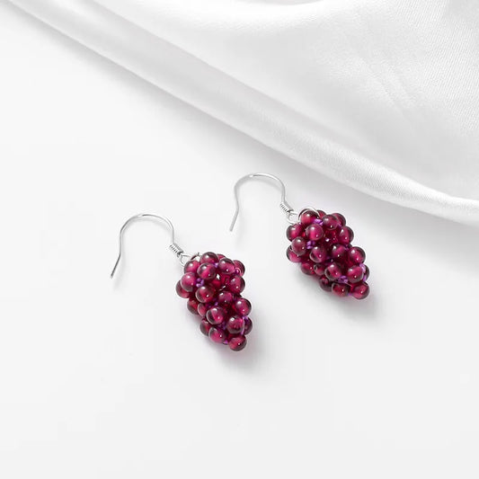 1 Pair Cute Sweet Grape 925 Sterling Silver natural stone Drop Earrings
