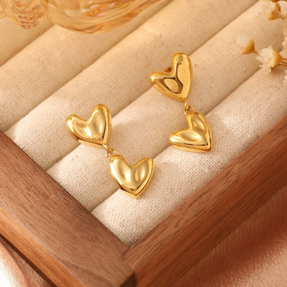 1 Pair Elegant Classic Style Heart Shape 304 Stainless Steel Drop Earrings