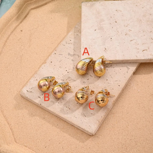 1 Pair/Package Casual Elegant Stripe Water Droplets Mixed Metal 304 Stainless Steel Butterfly Backs Ear Studs