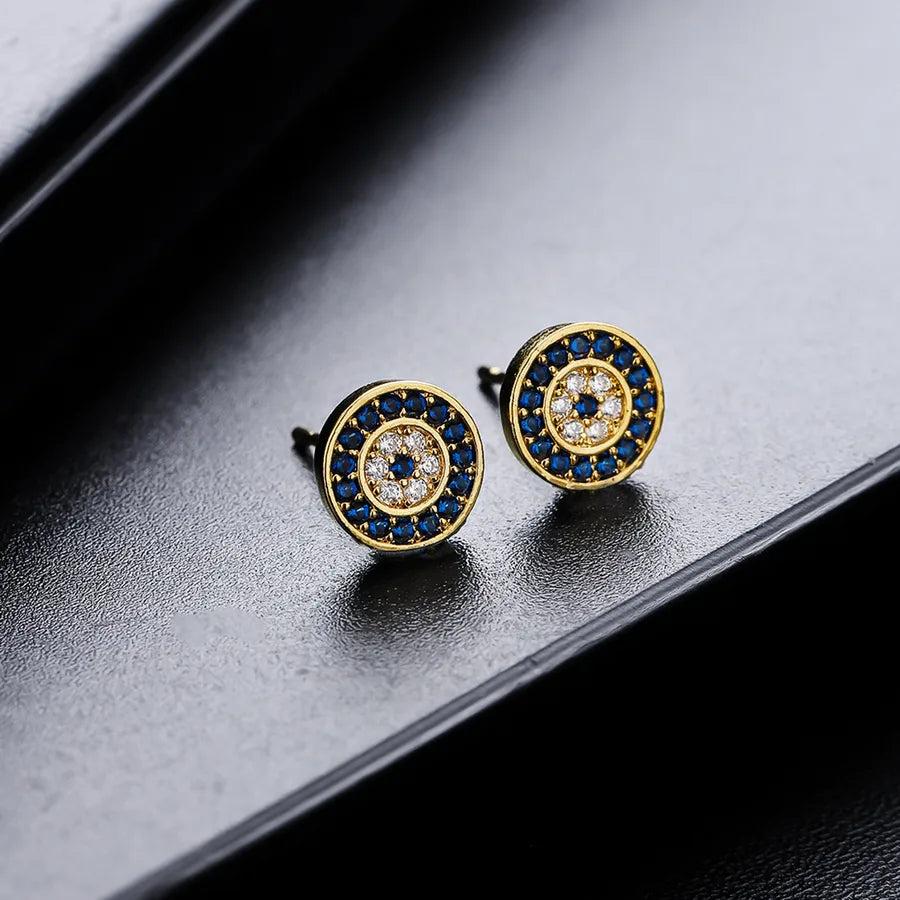 1 Pair IG Style Geometric Copper Zircon Ear Studs