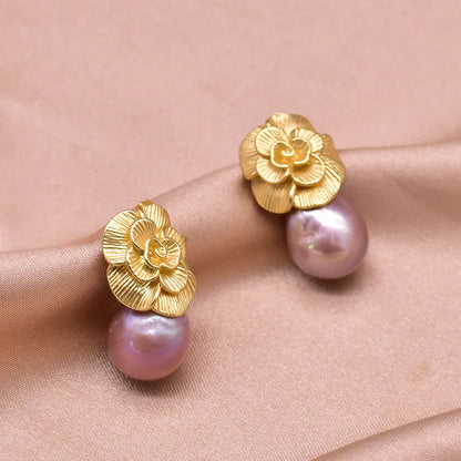 1 Pair Freshwater Pearl Zircon Freshwater pearl earrings Round Drop Earrings