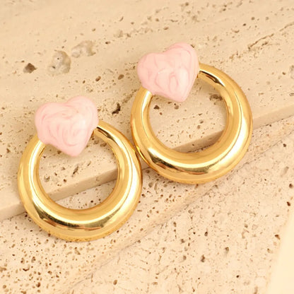 1 Pair Elegant French Style Sweet Heart Shape Bow Knot 304 Stainless Steel Ear Studs