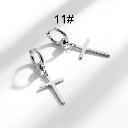 1 Pair Hip-Hop Geometric Cross Feather Plating 316 Stainless Steel  Earrings