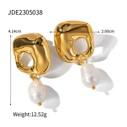 1 Pair Elegant Irregular Irregular Plating 316 Stainless Steel  Freshwater Pearl Drop Earrings