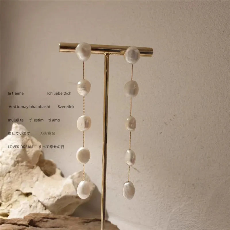 1 Pair Elegant Simple Style Geometric Freshwater Pearl Copper Drop Earrings