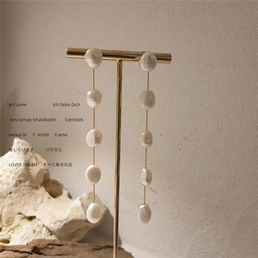 1 Pair Elegant Simple Style Geometric Freshwater Pearl Copper Drop Earrings