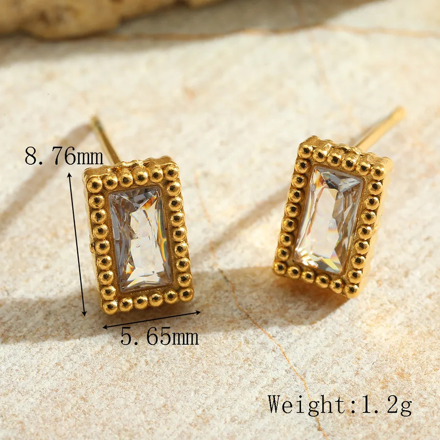 1 Pair Cute Retro Simple Style Geometric Plating Inlay 304 Stainless Steel Zircon 18K Gold Plated Ear Studs
