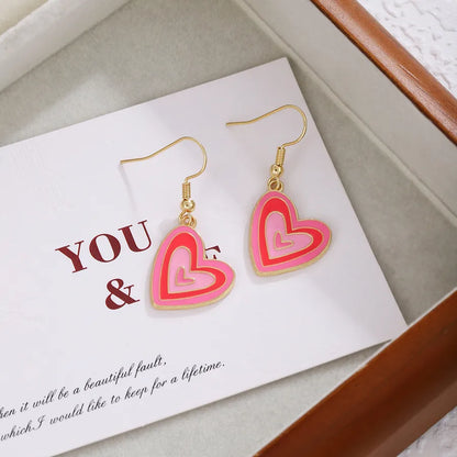 1 Pair Casual Sweet Heart Shape Enamel Alloy Drop Earrings