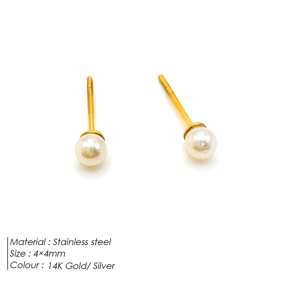 1 Pair 14K Gold Plated Freshwater Pearl Titanium Steel Pearl Geometric Drop Earrings Ear Studs