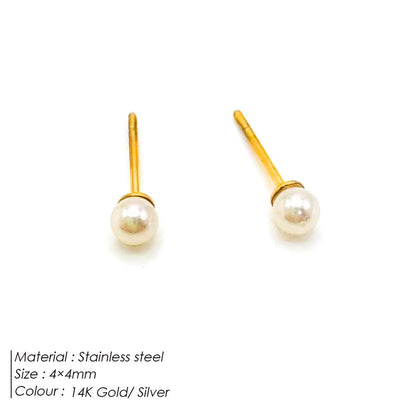 1 Pair 14K Gold Plated Freshwater Pearl Titanium Steel Pearl Geometric Drop Earrings Ear Studs