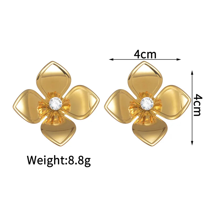 1 Pair Princess Cute Flower Inlay 304 Stainless Steel Zircon Ear Studs